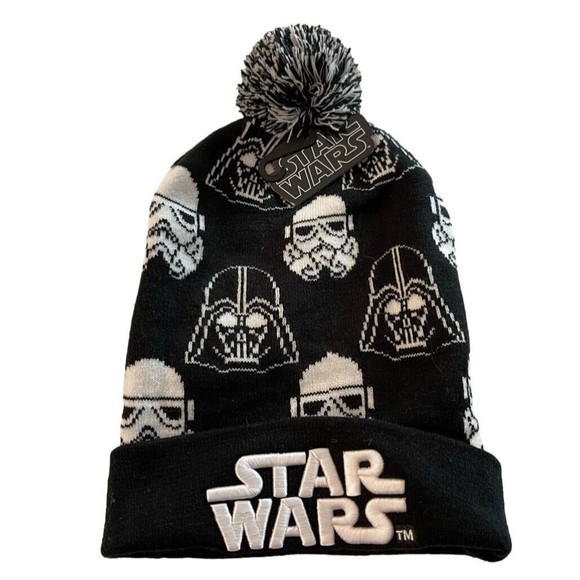 Star Wars Accessories - STAR Wars Darth Vader Storm Trooper Mens Black & White Pom Beanie with Tag